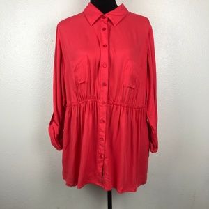 Torrid Button Down Top Long Sleeve Cinched Waist